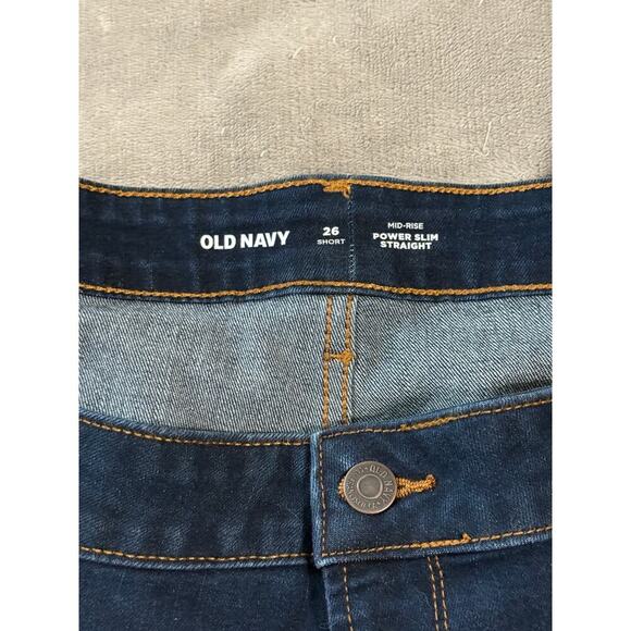 NWT Old Navy Size 26 Short Mid‎ Rise Power Slim Straight Dark Wash Jeans Plus - Picture 3 of 10